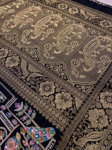 Premium Banarasi Crepe silk Saree With Appliqué Work