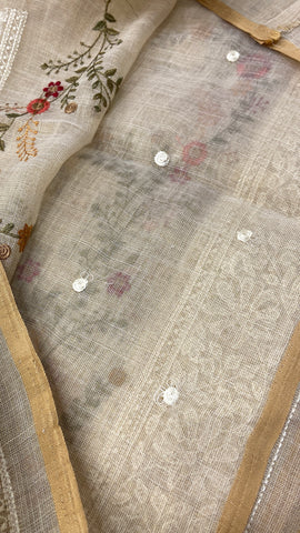 Premium Organza With Embroidery Saree (Peach)