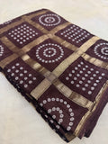 Plain body design modal silk saree with bandhini design pallu- 902263 Brown