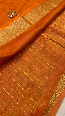 Premium Chanderi With Kaatha Work Saree ✨