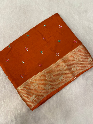 Pure crepe chinnon saree with cutdana work