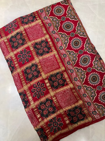 Pure Gajji modal silk saree (Red)