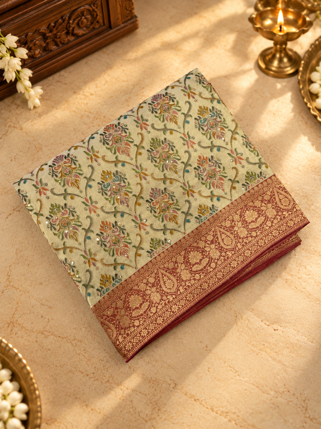 Premium Banarasi Crepe Silk Saree With Appliqué Work - 902823