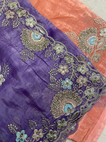 Designer Chinnon Saree With Work