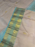 Pure 1G gold zari handloom Kanjeevaram Silk Saree- Silk mark certified- PS2414 Biegish X Baby blue