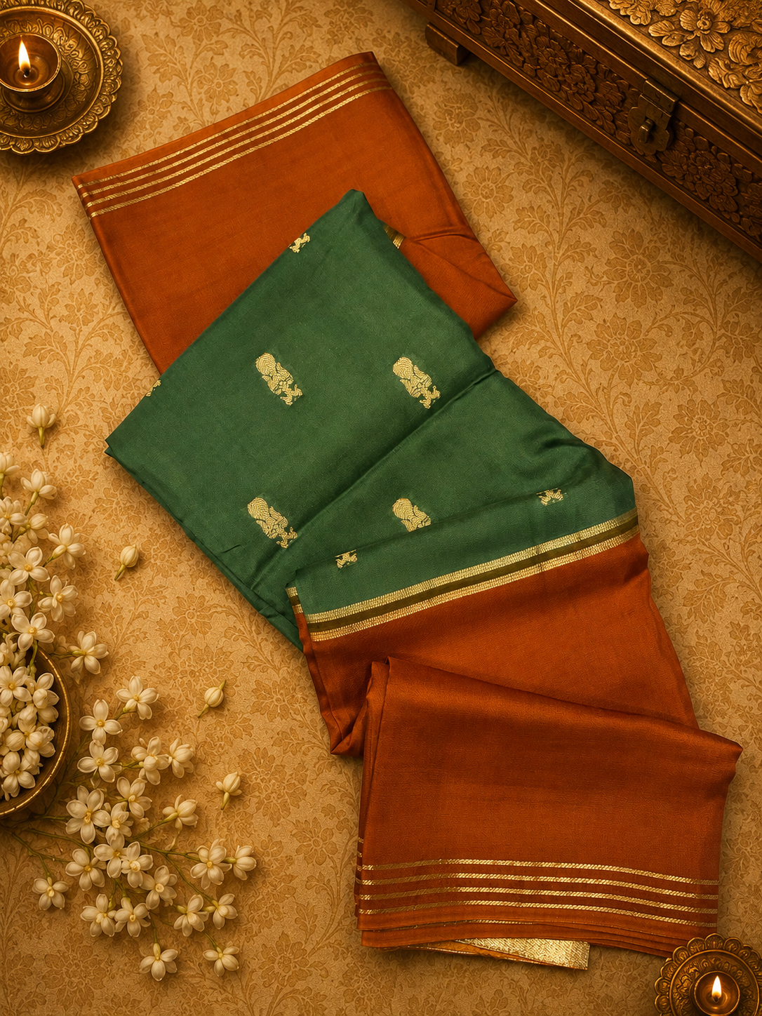 Pure  Mix Mysore Crepe Silk Saree