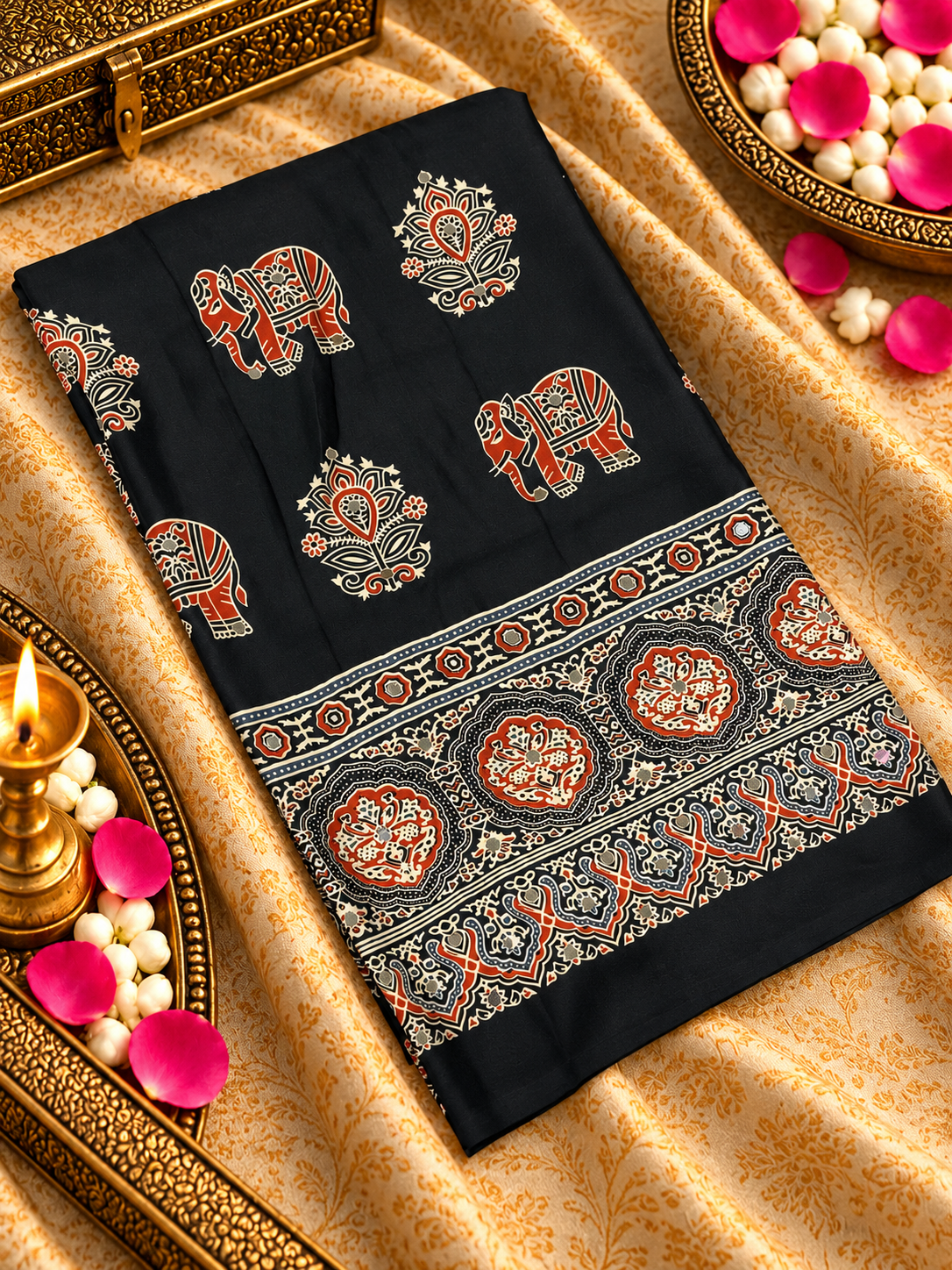 Premium Semi Modal Saree With MirrorWork 🖤- 902754
