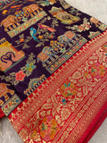 Pure Banarasi Crepe Satin Kalamkari Saree