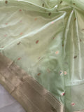 Premium quality semi Paithani silk by Organza- Green- 902472