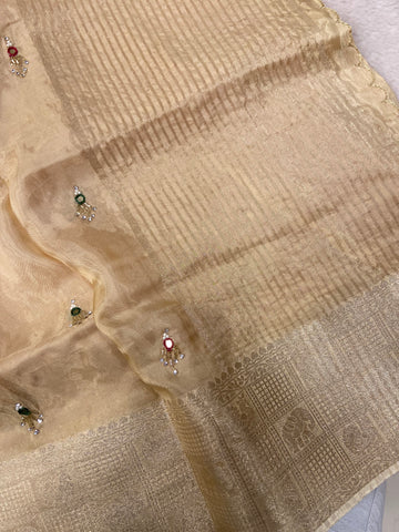 Pure crepe chinnon saree with cutdana work