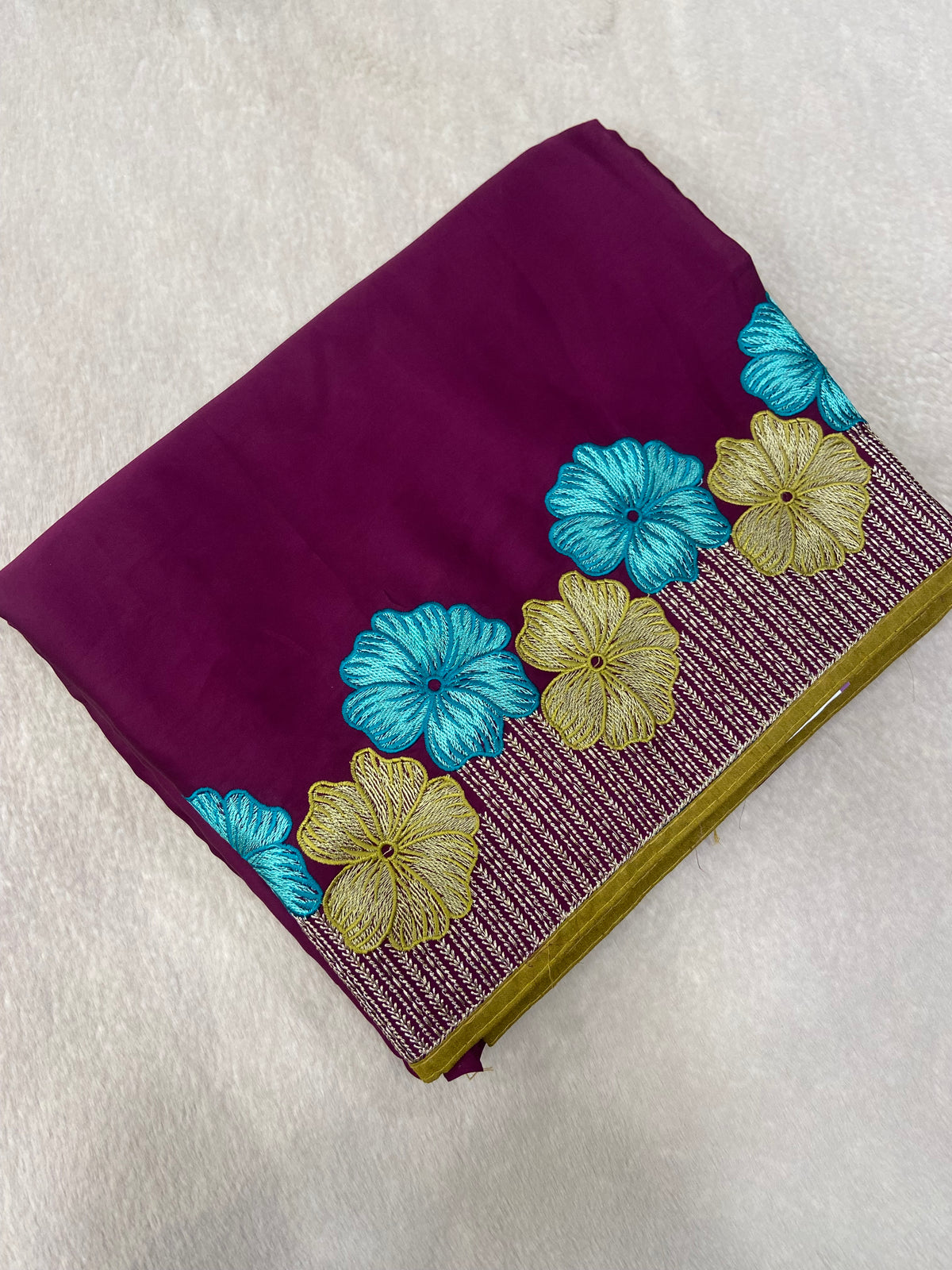 Premium Flora Crepe Silk Saree With Embroidery Border