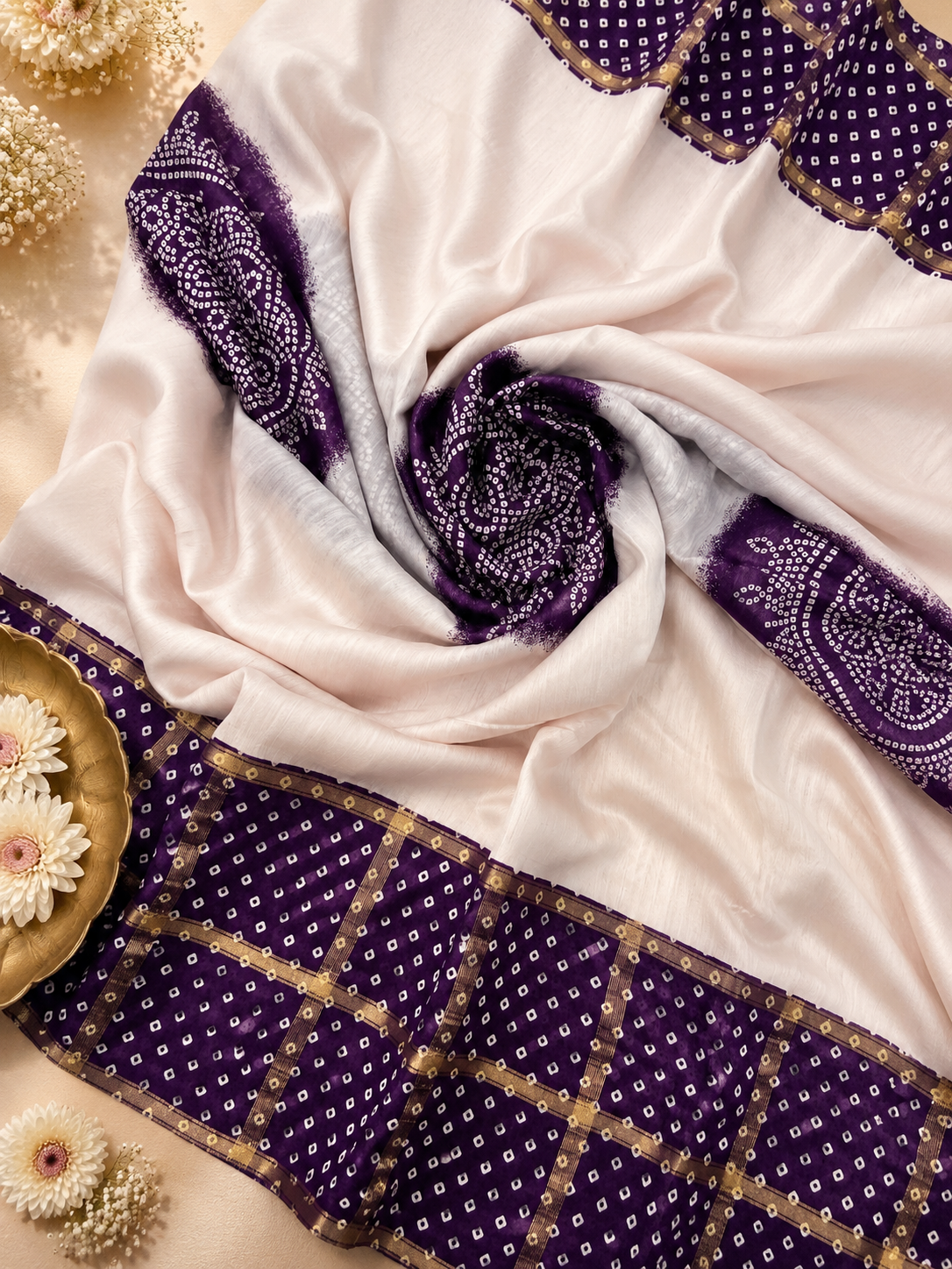 Premium Crepe Silk Saree With Bhandani Design- Purple