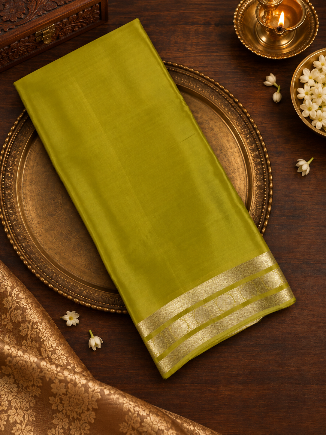Pure Mix Mysore Crepe Silk Saree- 902032 Olive green