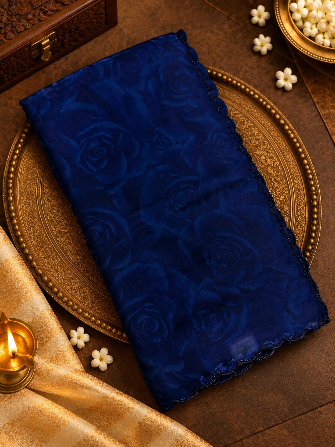 Premium Fendicrush organza saree- 902585 Royal blue
