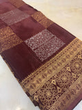 Pure Chinnon crepe Saree- 902541 Chocolate brown