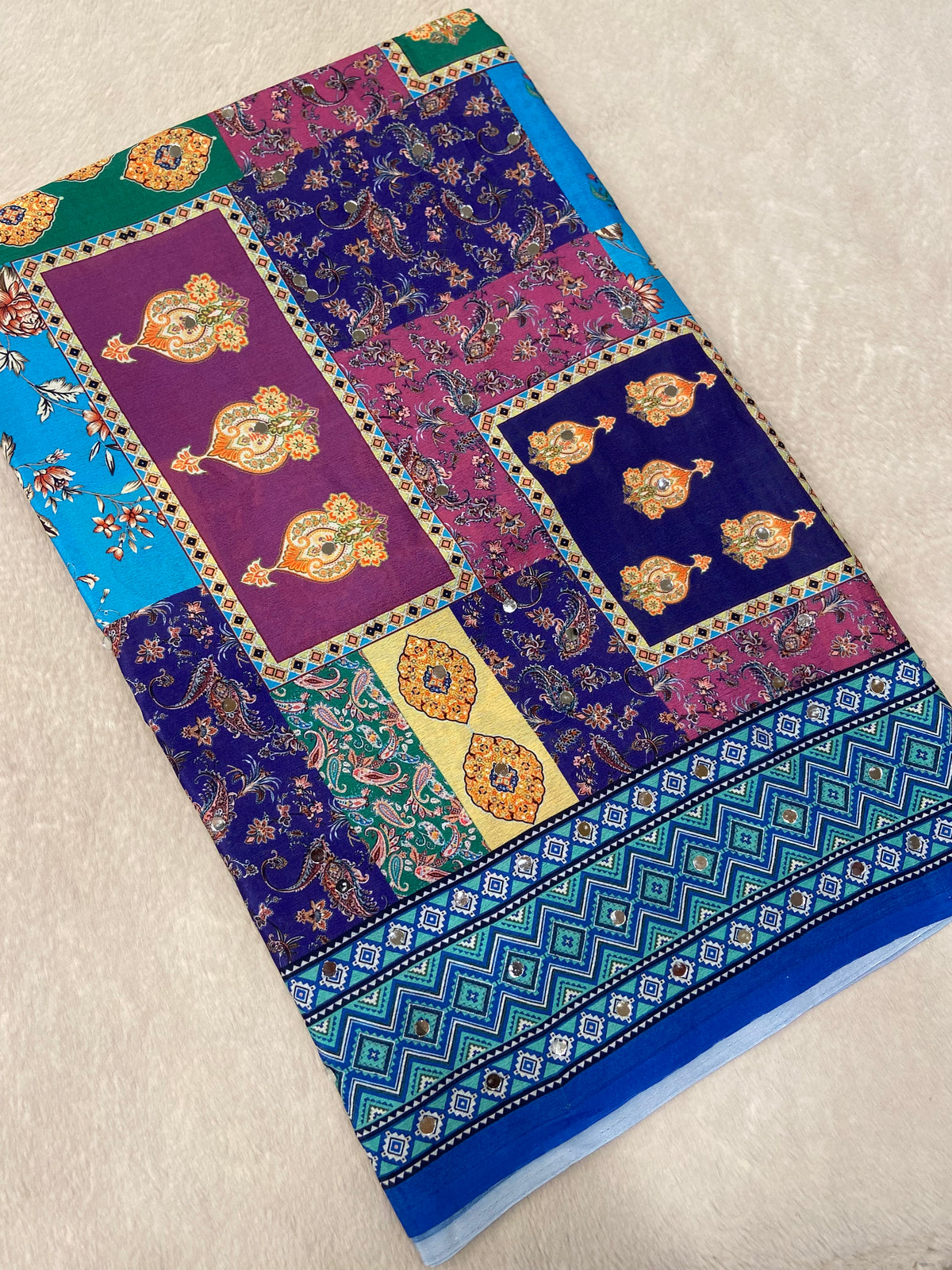 Banarasi Kalamkari Saree With Mirror Work