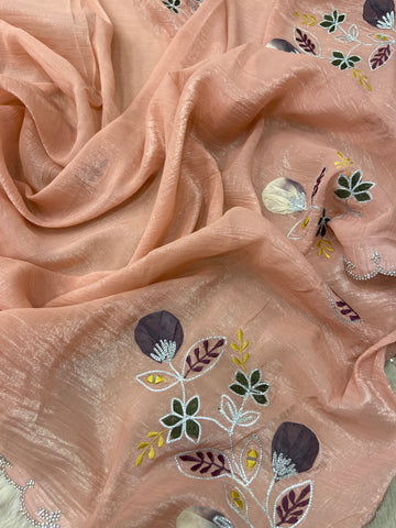 Premium Crush Organza Saree (peach)