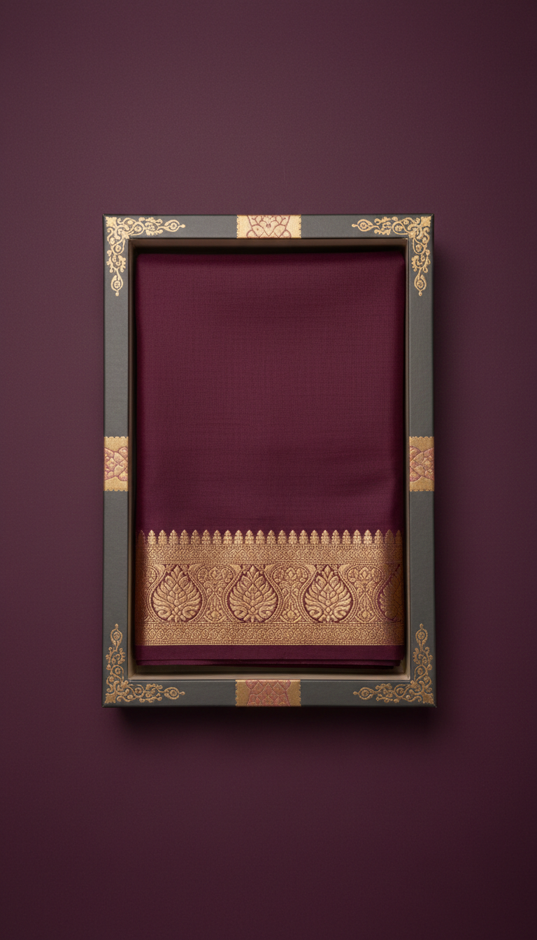 Garnet Plum Silk Saree with Antique Zari Border