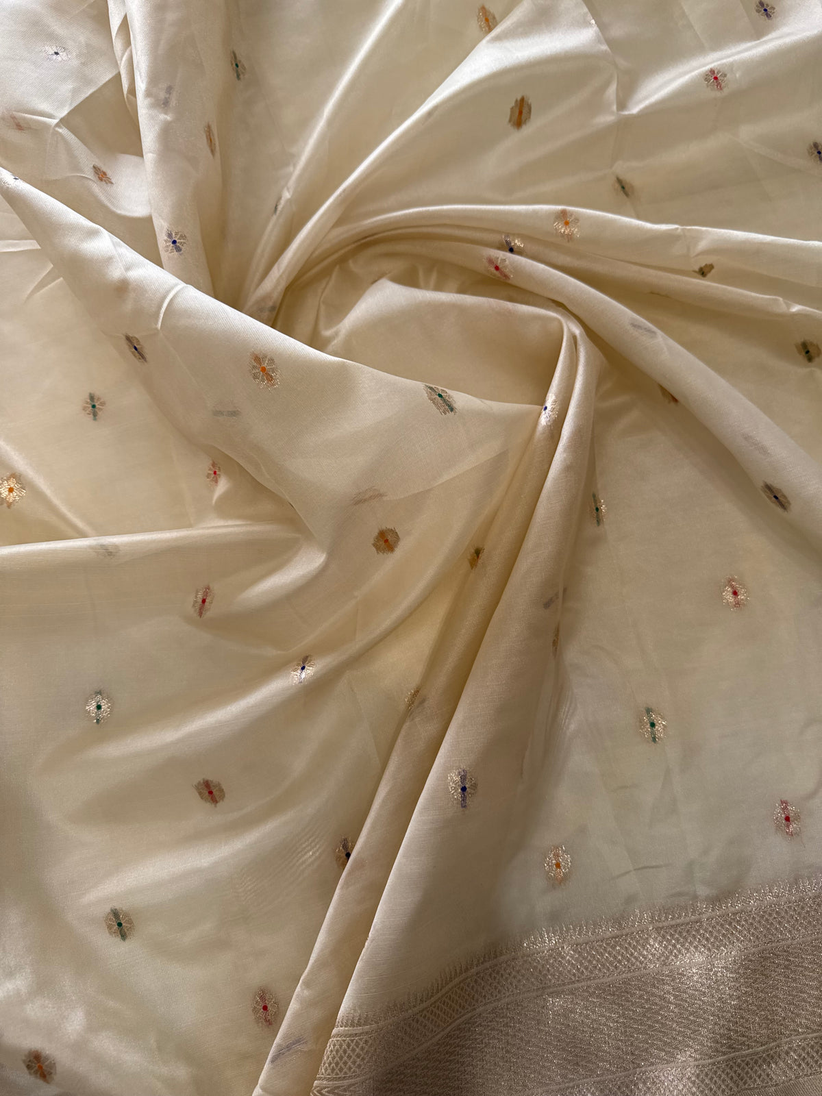Premium quality semi Paithani silk by Organza- Off white- 902472