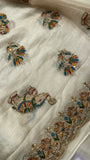 Premium Crush Organza Saree (Cream)  - 902658