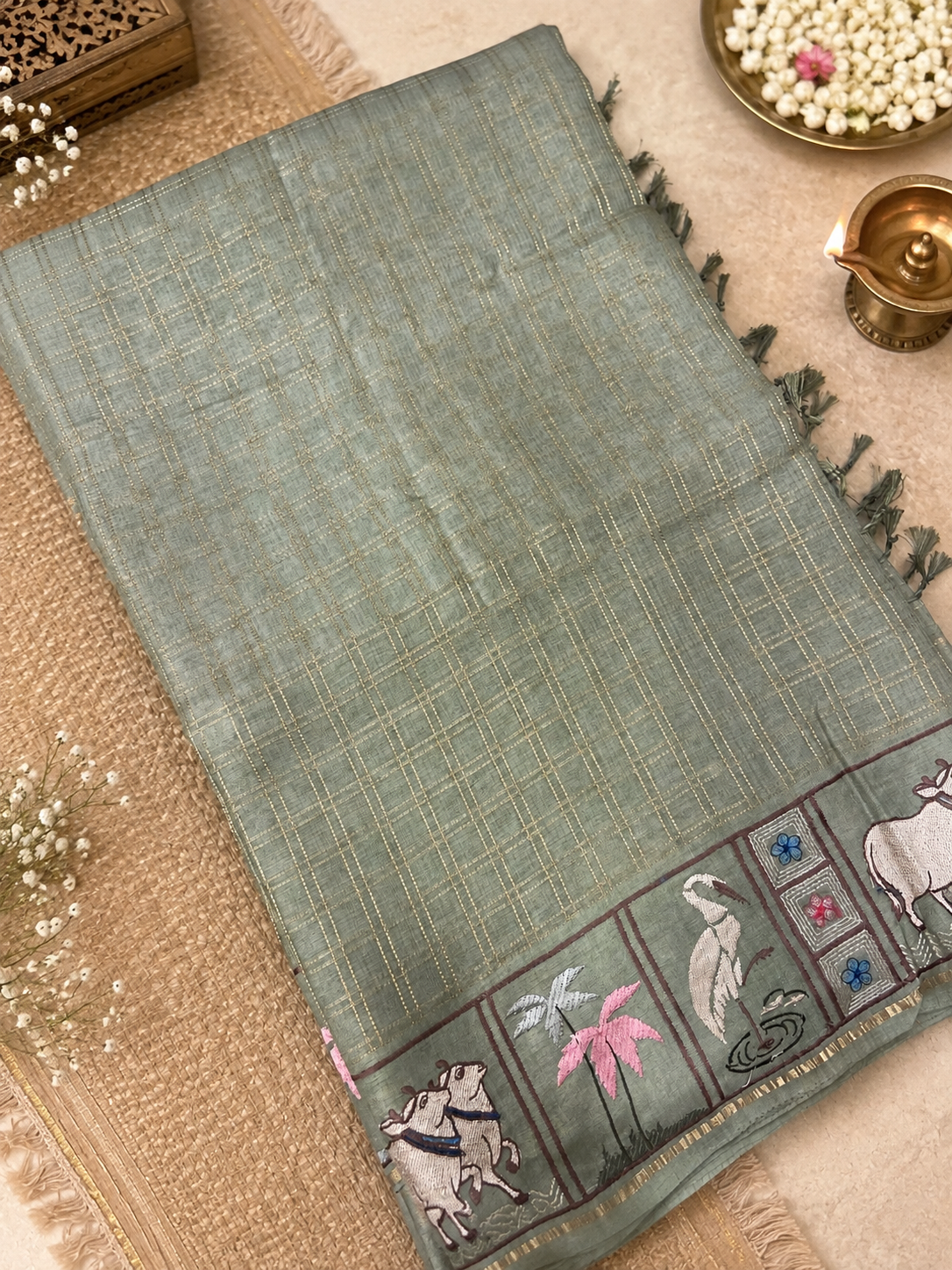 Premium Tassar Saree With Pichwai Work