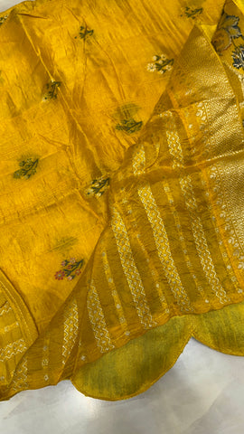 Premium Quality Semi Mashru Silk Saree with Scalloped border