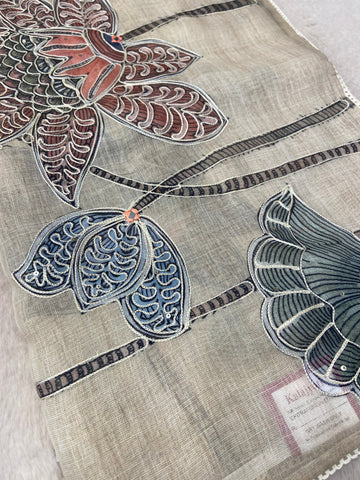 Premium Linen Tissue Saree With Applique Work