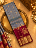 Pure Kanjeevaram Silk Saree- Silk mark certified- PS2371 Grey-Blue dual tone