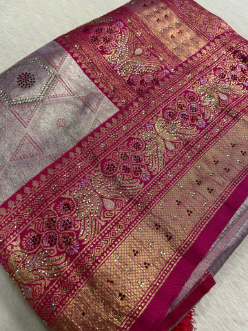 Tissue Bridal Semi Silk with Swarovski work (Lavender)