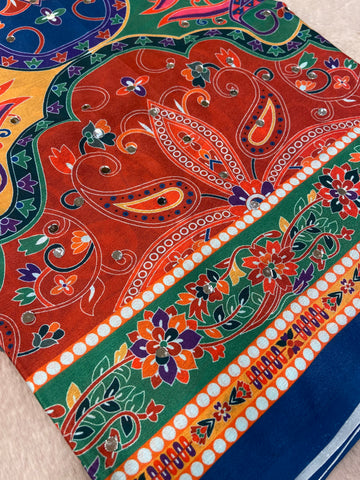 Banarasi Kalamkari Saree With Mirror Work