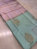 Pure 1G gold zari handloom Kanjeevaram Silk Saree- Silk mark certified- PS2414 Lilac X Pastel green