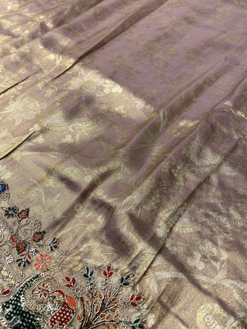 Bridal Soft Tissue Saree With  Scallop Border Lavender
