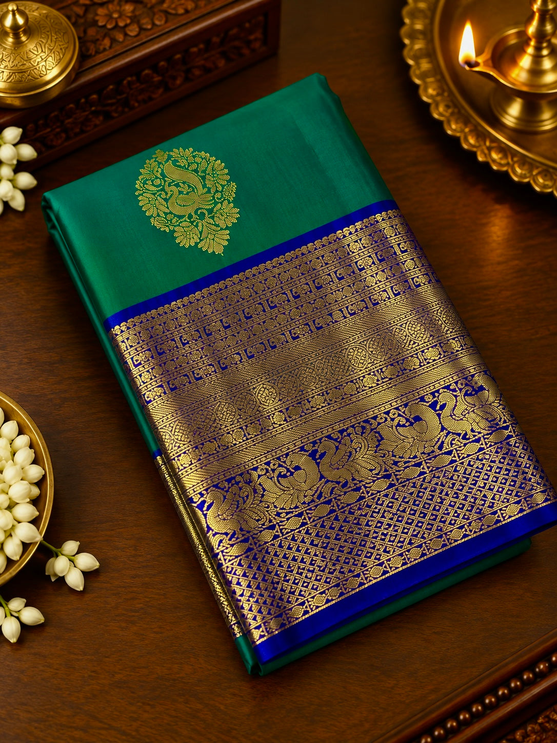 Premium Semi Kanchipuram Silk Saree (Green)