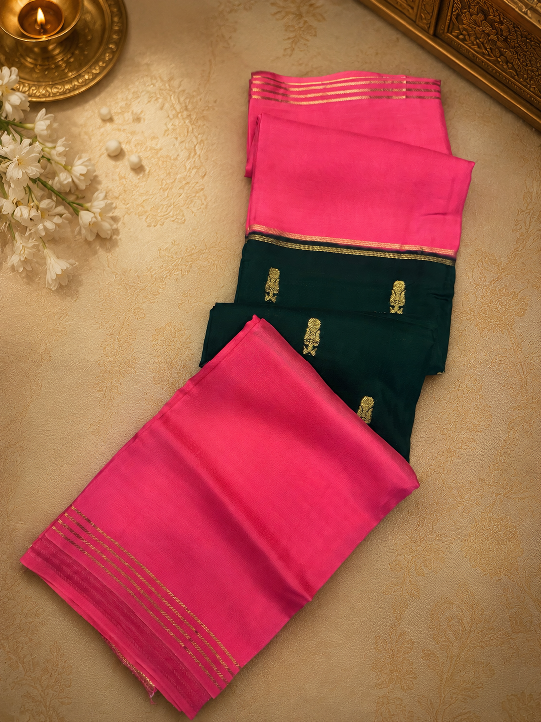 Pure  Mix Mysore Crepe Silk Saree