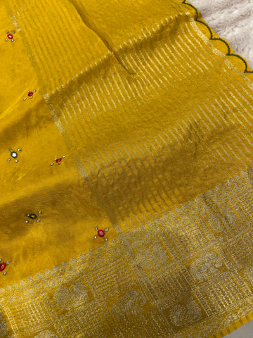 Pure crepe chinnon saree with cutdana work