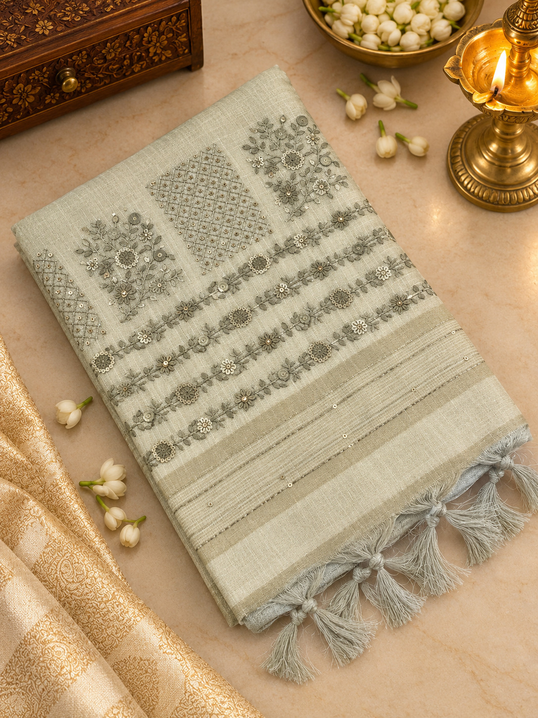 Premium kora organza with kaatha work -902510