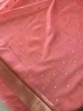 Premium quality semi Paithani silk by Organza- Peachish pink- 902472