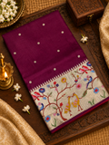 Pure Tissue Organza With Paithani Border (Wine) -901992