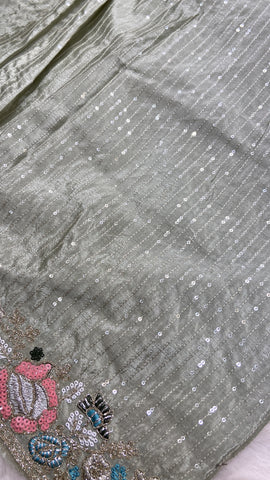 Pure Chinnon Saree with sequence work
