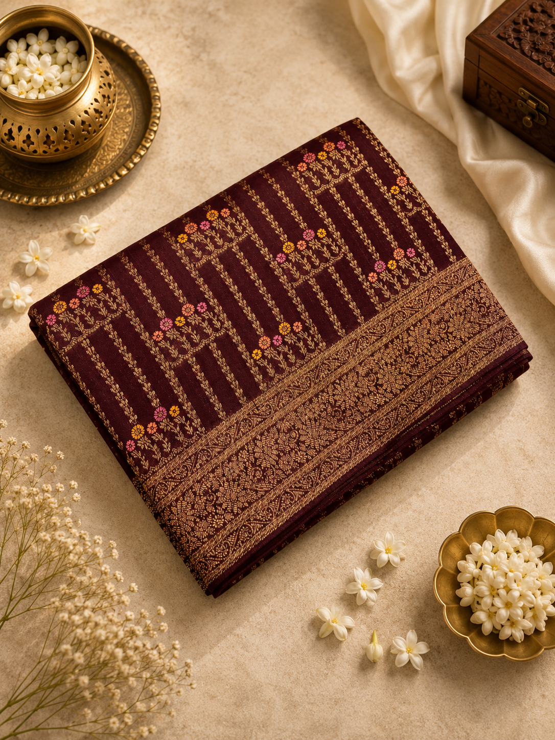 Premium Tassar Silk Saree(Wine)