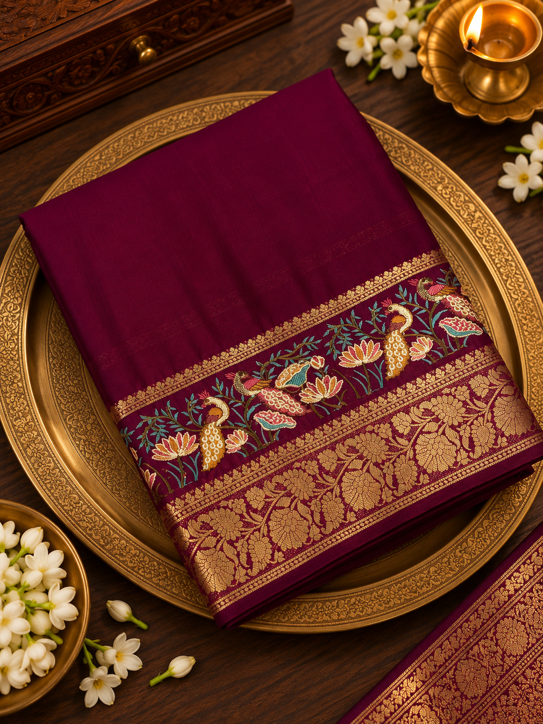Premium Crepe Mysore Silk Saree With Embroidery - 902533