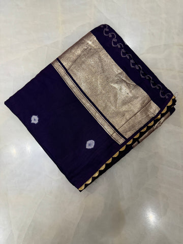 Premium Assam Silk Saree with Bandhani design (Purple)