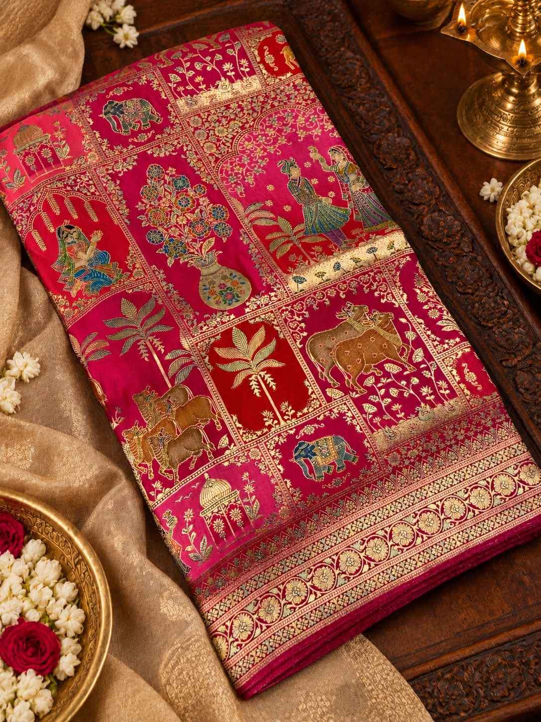 Premium Banarasi Crepe Kalamkari Saree - 902655