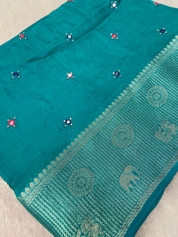 Pure crepe chinnon saree with cutdana work