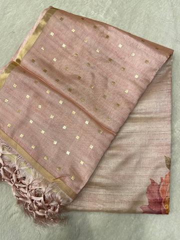 Premium Tassar With Sequins Work (peach)