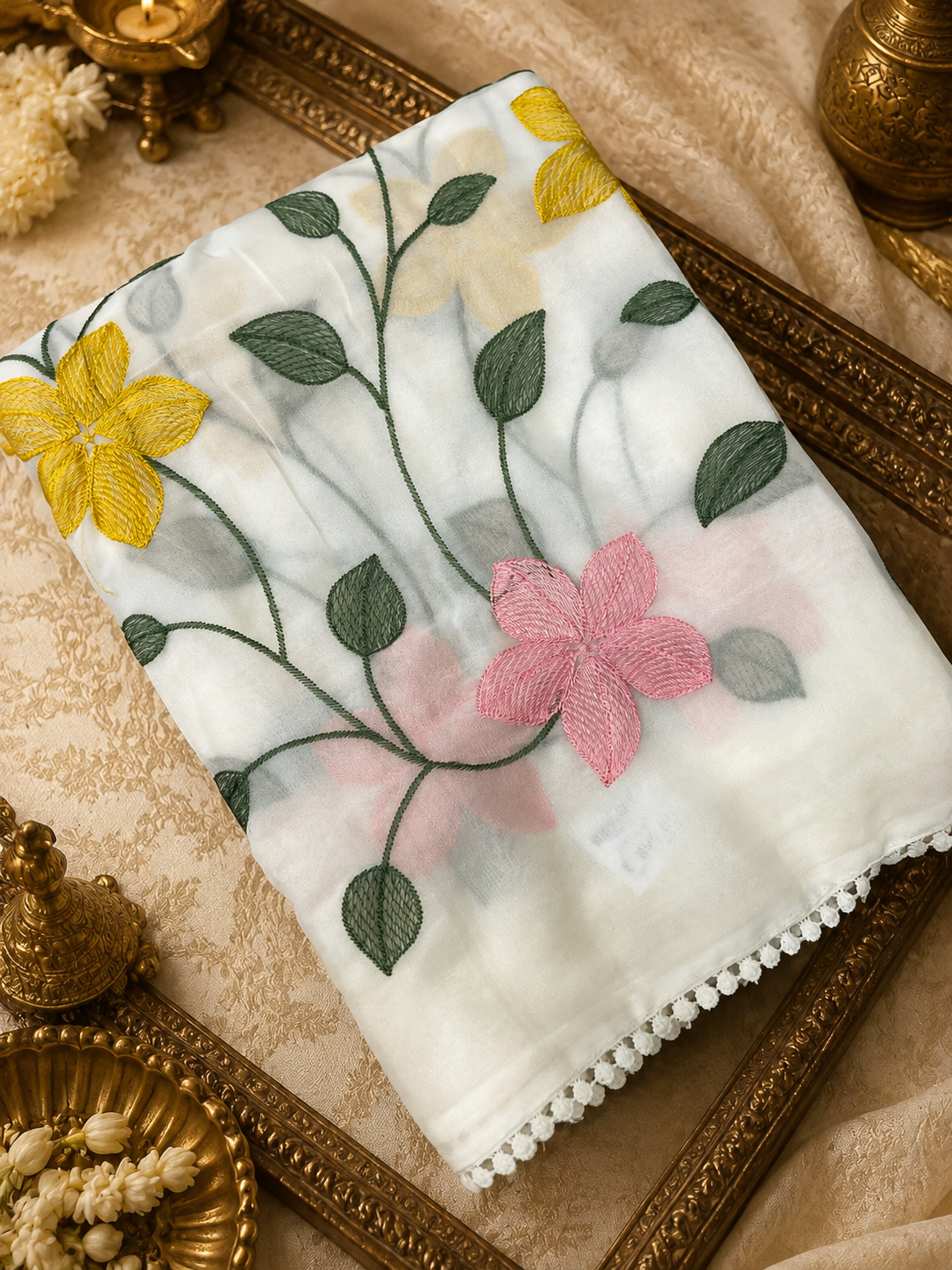 Premium Crepe Saree With Embroidery Work