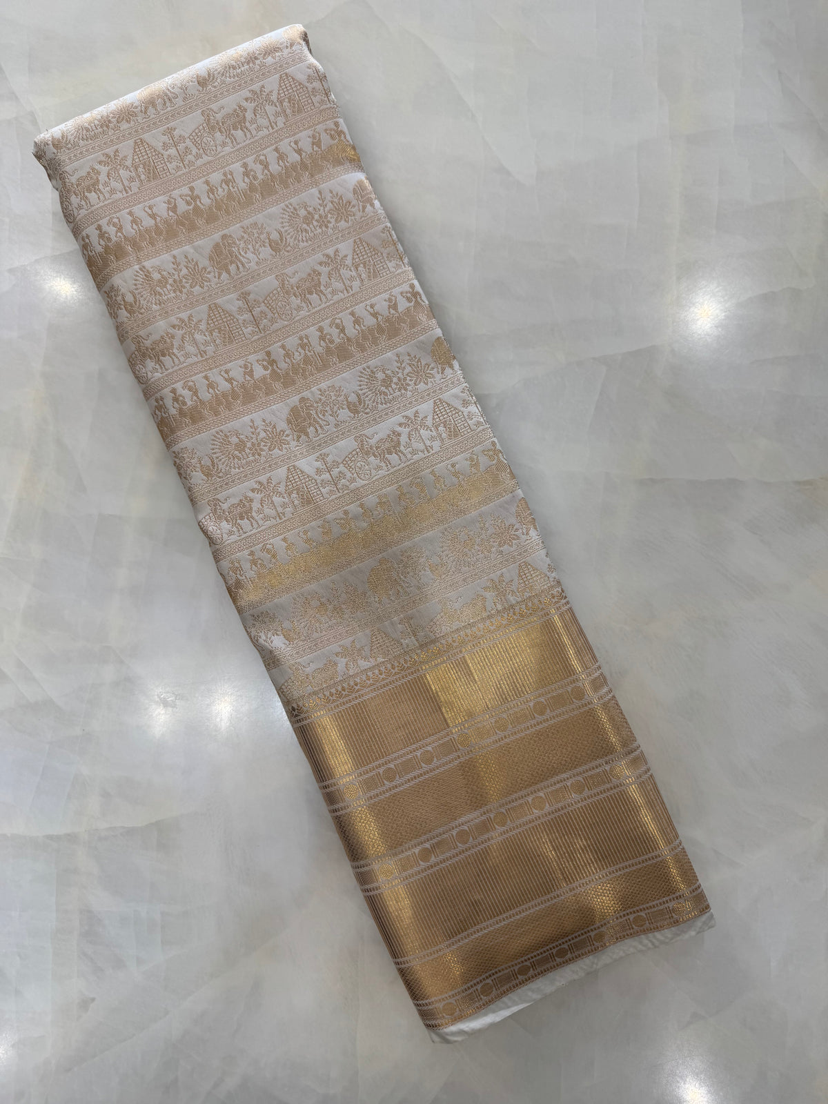 Premium Semi Kanchipuram Silk Saree - Off white
