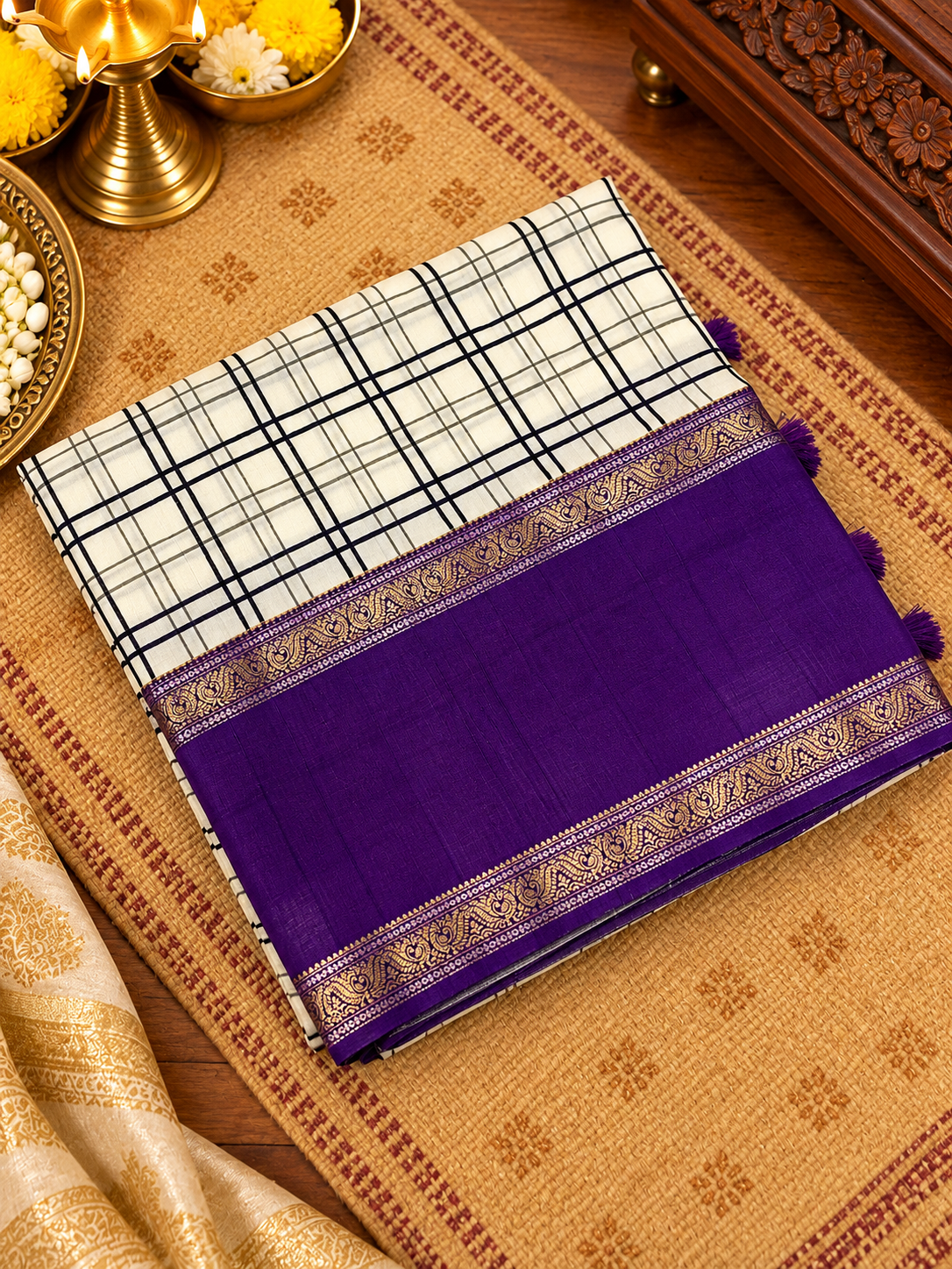 Premium Chequered Crepe Silk Saree