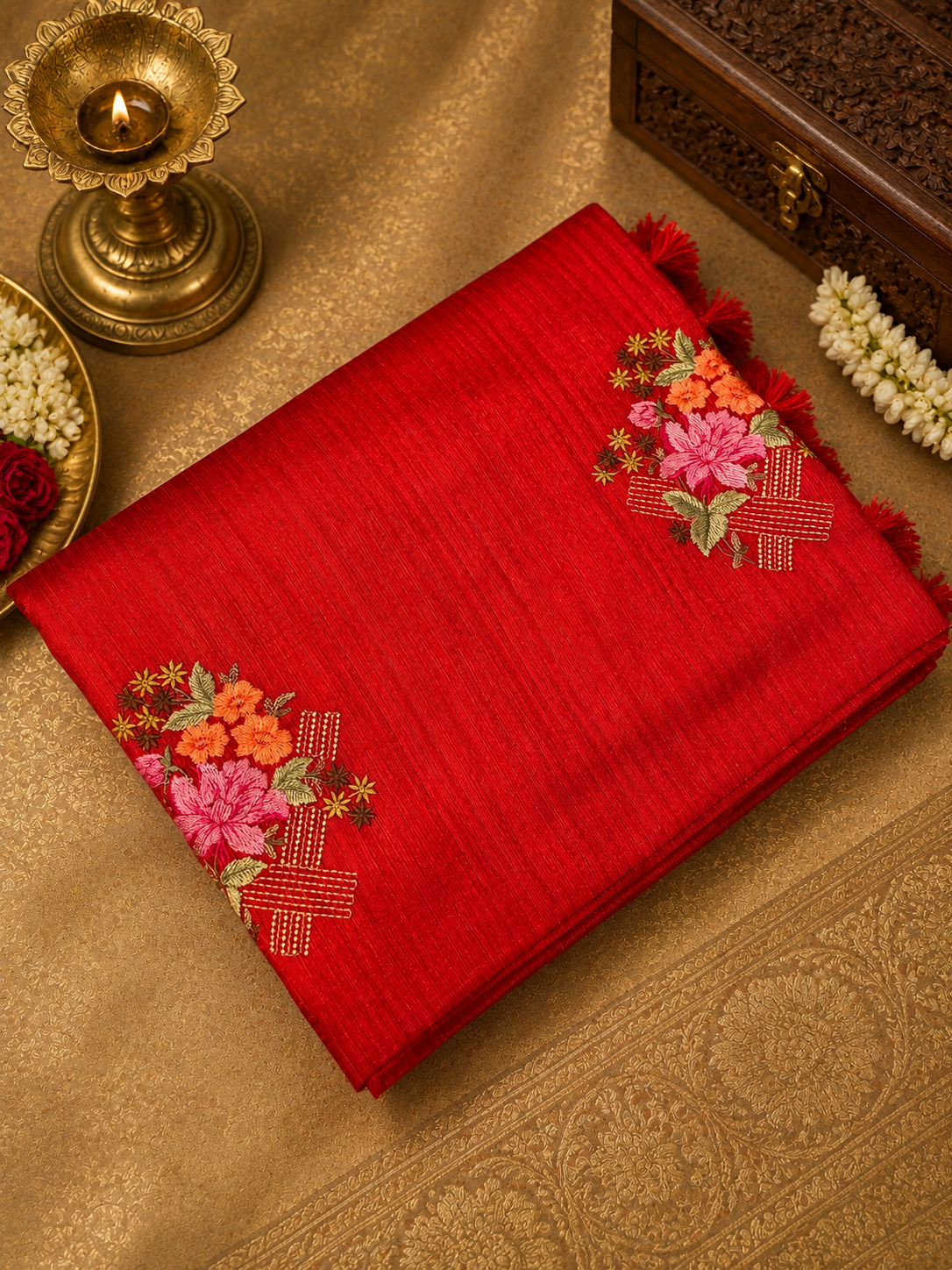 Premium Tassar With Lucknowi Work Saree