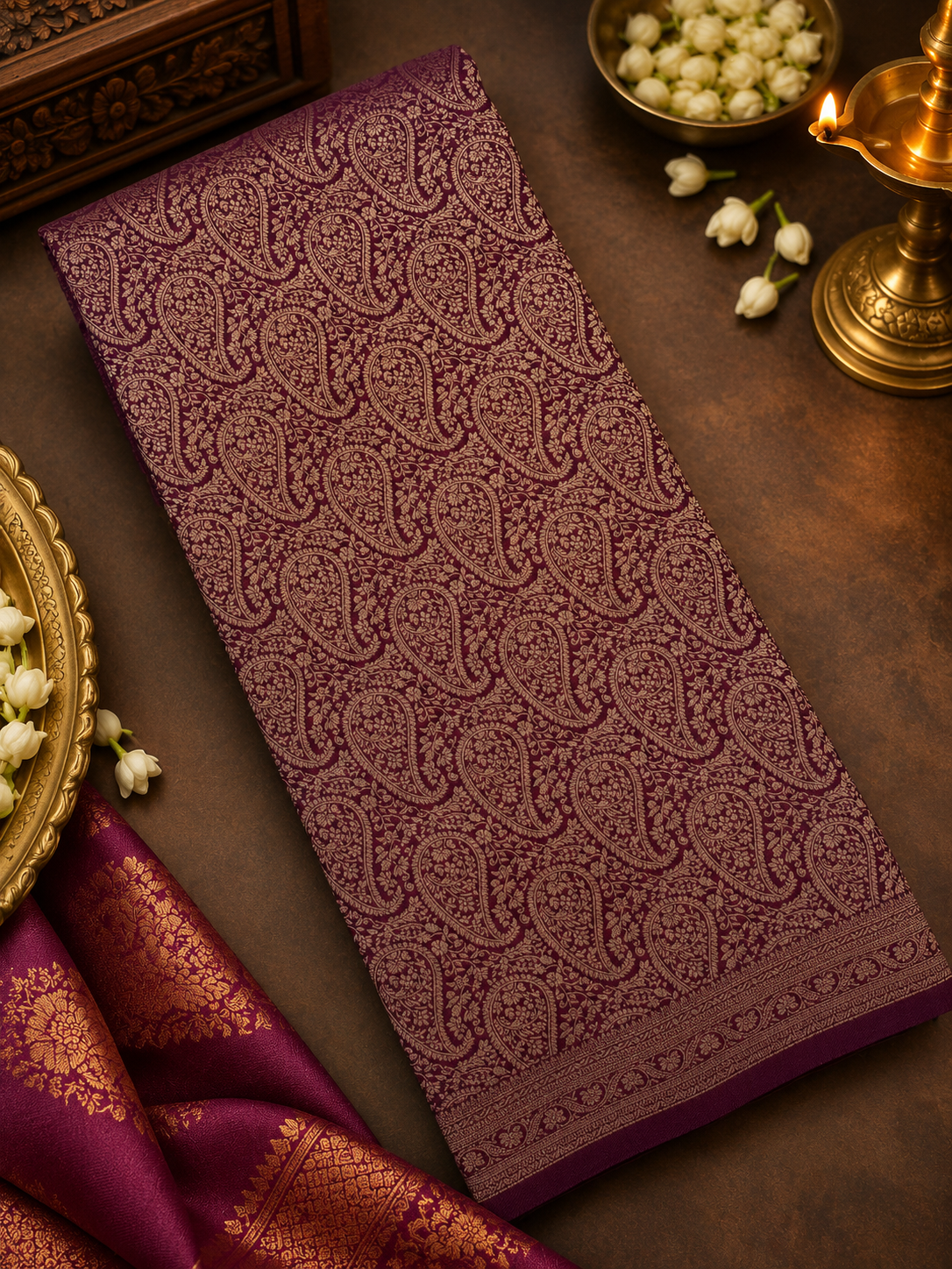 Pure Mix Mysore Crepe Silk Saree in brocade design- 902595 Wine